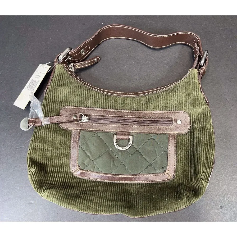 Tommy Hilfiger Montana Small Hobo Purse‎ Green Corduroy New W/tags